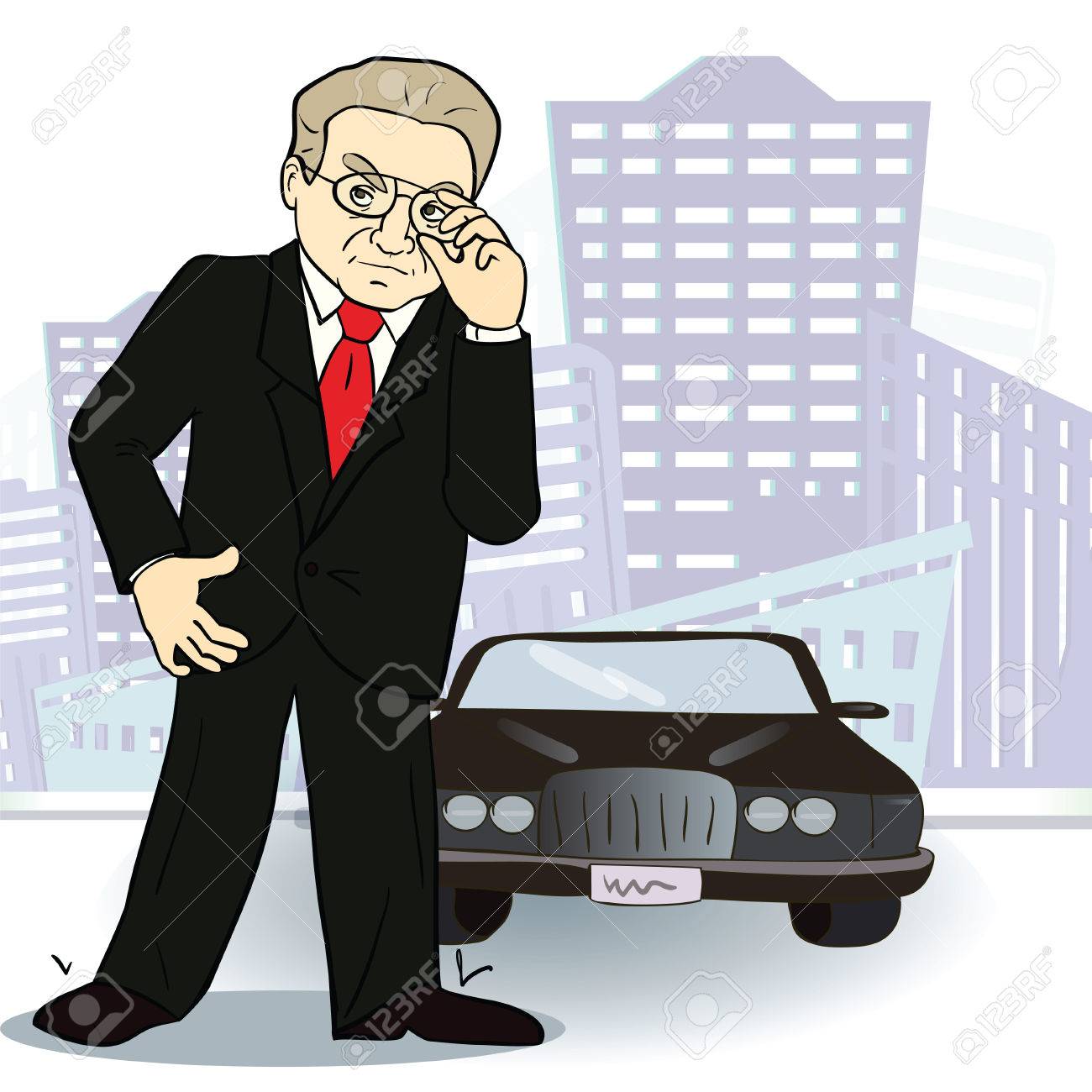 Businessman And Car Rich Man In The City Vector Cartoon Image