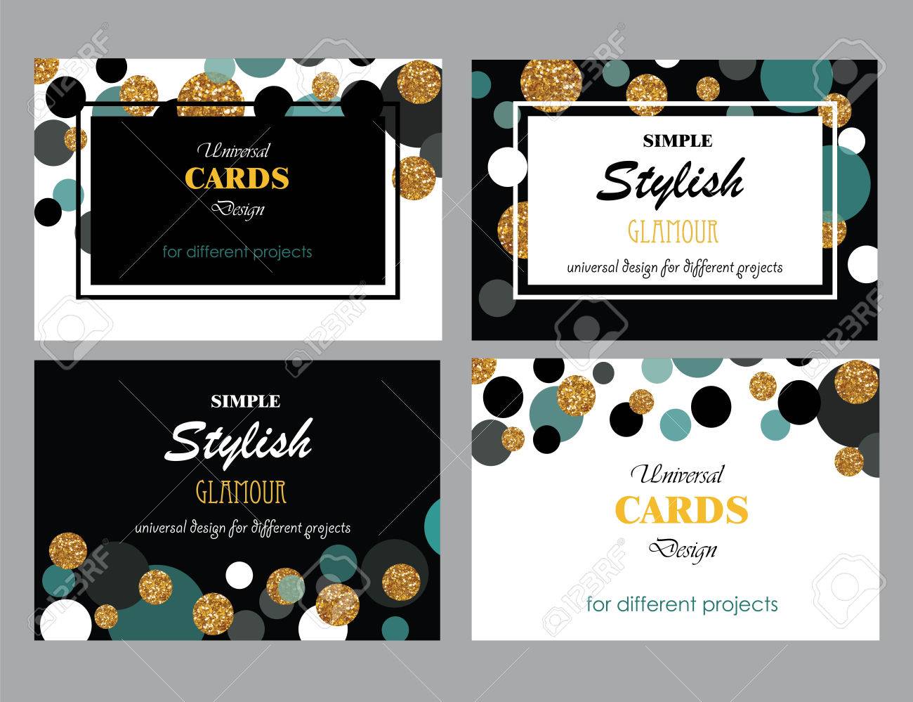Collection of Universal Modern Stylish Cards Templates with Golden Geometrical Glitter Dots. Business cards. - 52953420 Collection of Universal Modern Stylish Cards Templates with Golden Geometrical Glitter Dots. Business cards. - 52953420