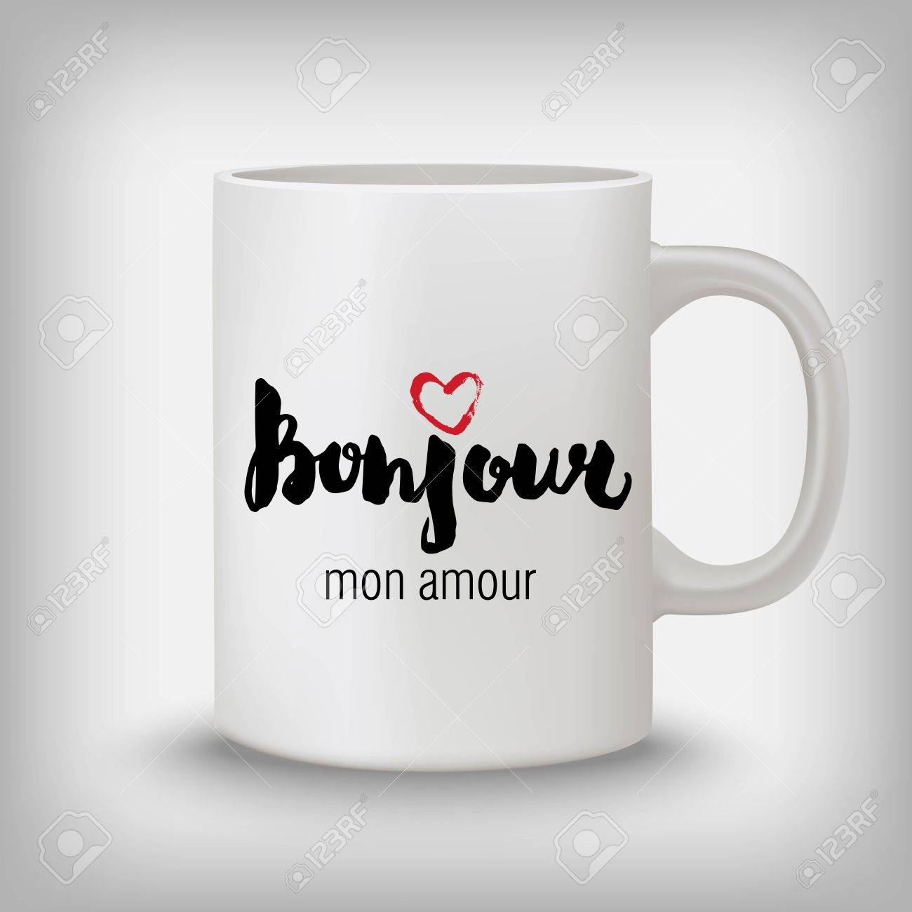 ボンジュール モナムール こんにちは私の愛 フランスのスタイリッシュな手描きデザイン のイラスト素材 ベクタ Image