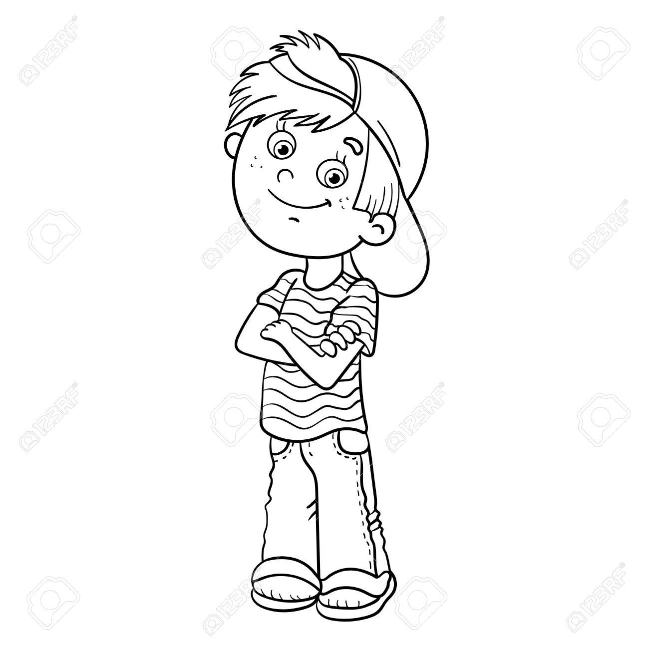 Coloring Page Outline Of A Cartoon Boy Stock Vector
