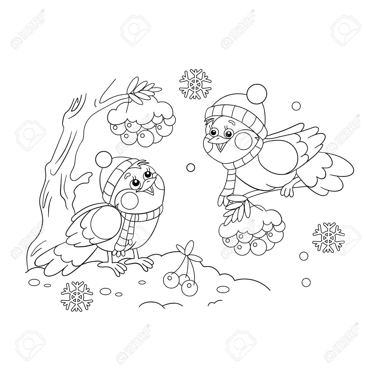Coloring Page Outline Of funny birds in winter Coloring Page Outline Of funny birds in winter