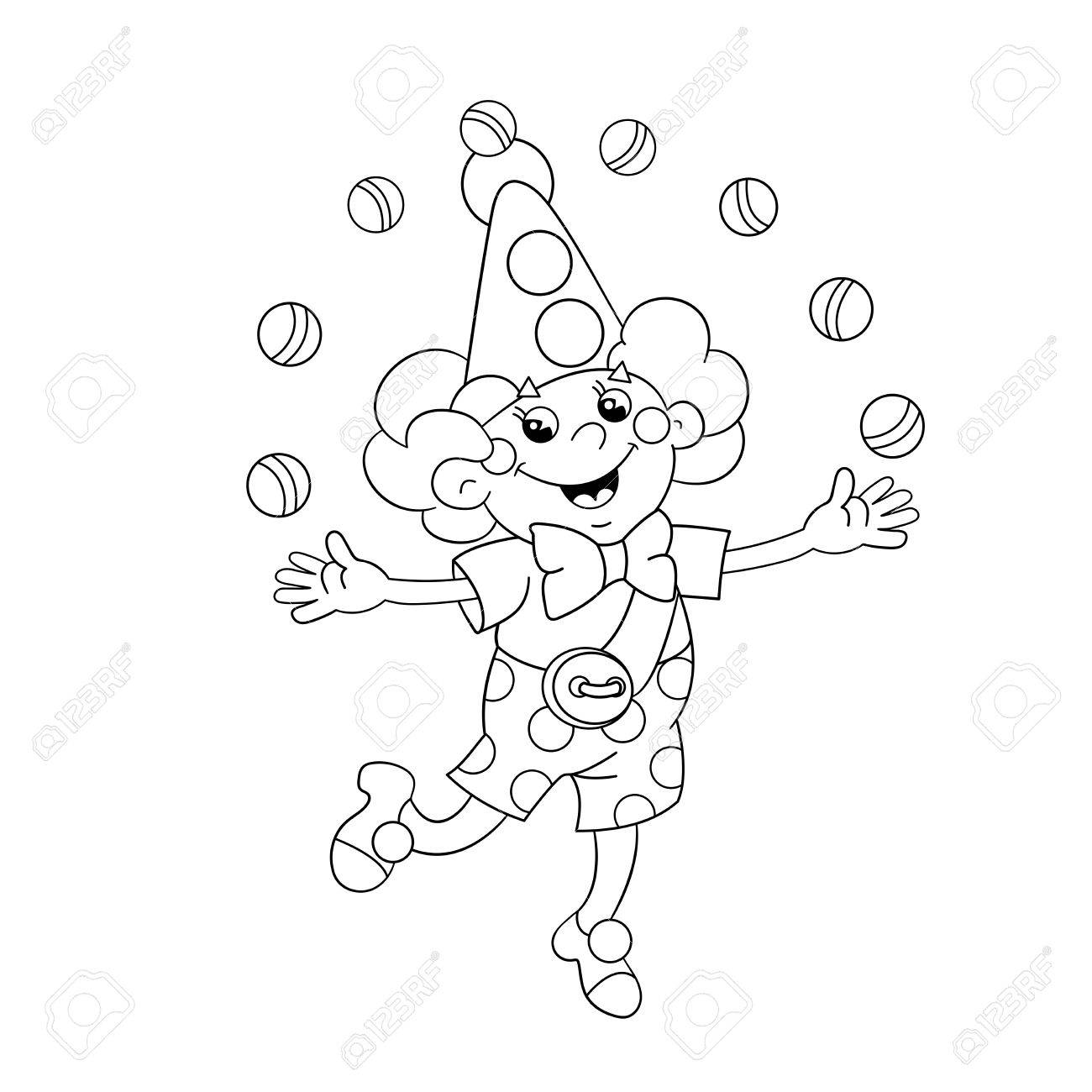 着色ページ概要のボールをジャグリング面白いピエロのイラスト素材 ベクタ Image 58102975