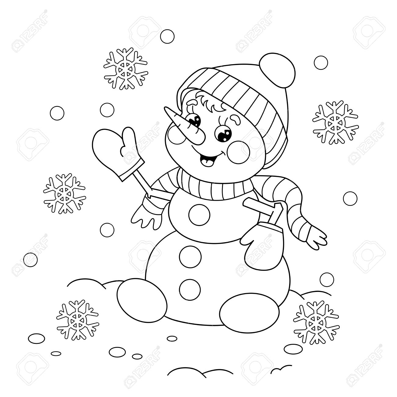 Coloring Page Outline cartoon snowman Winters coloring book for kids Banque d images