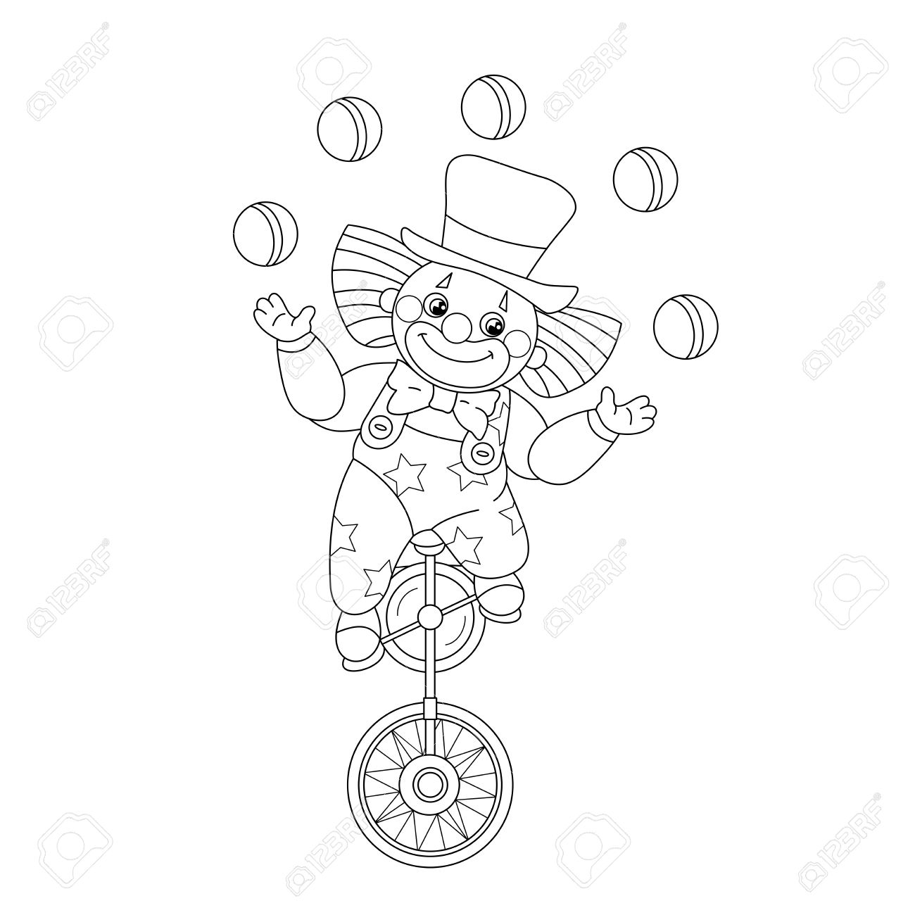 ページ概要のボールをジャグリング面白いピエロを着色します 子供のための塗り絵 のイラスト素材 ベクタ Image 58327941