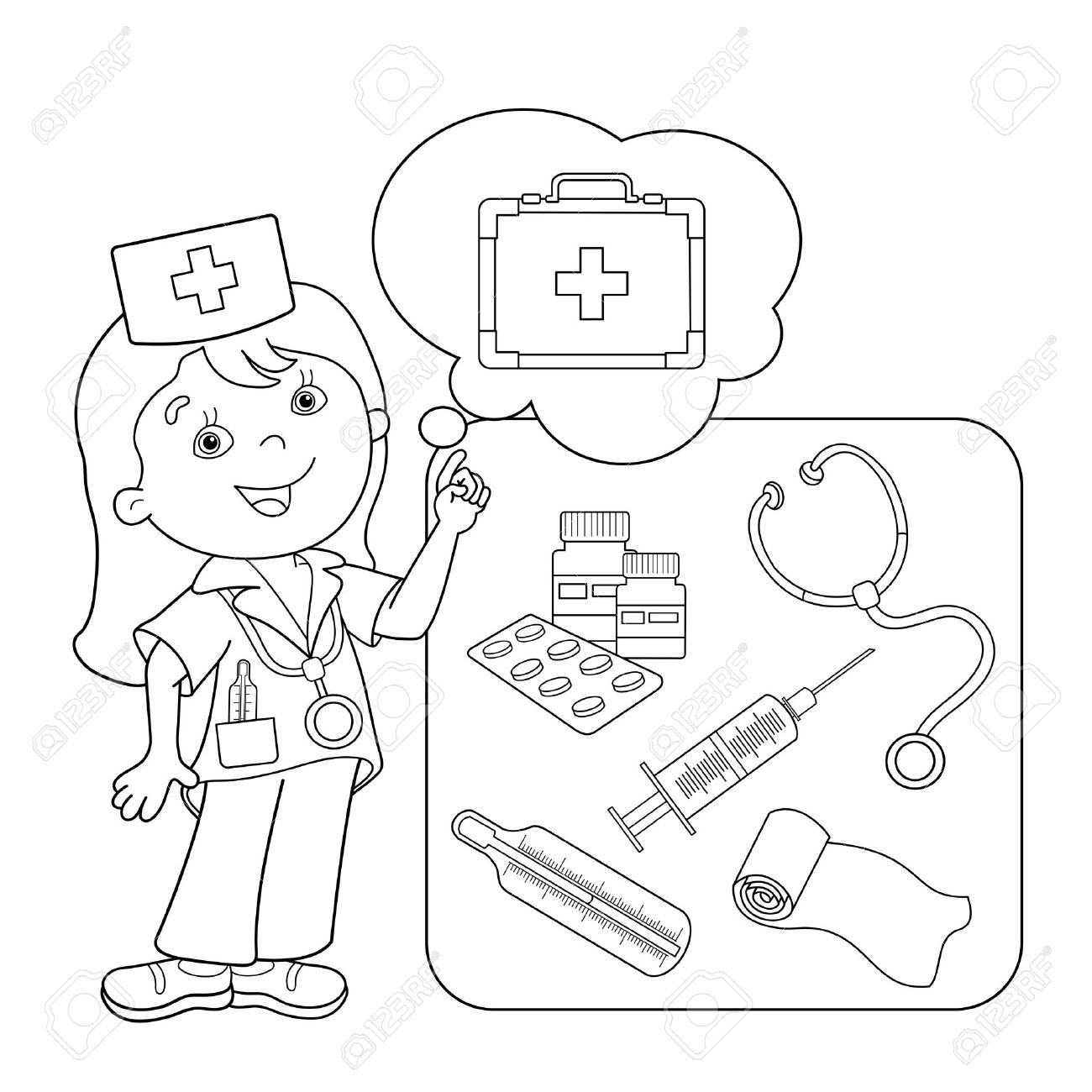 worksheet First Aid Worksheets first aid kit coloring pages eliolera com page outline of cartoon doctor with set