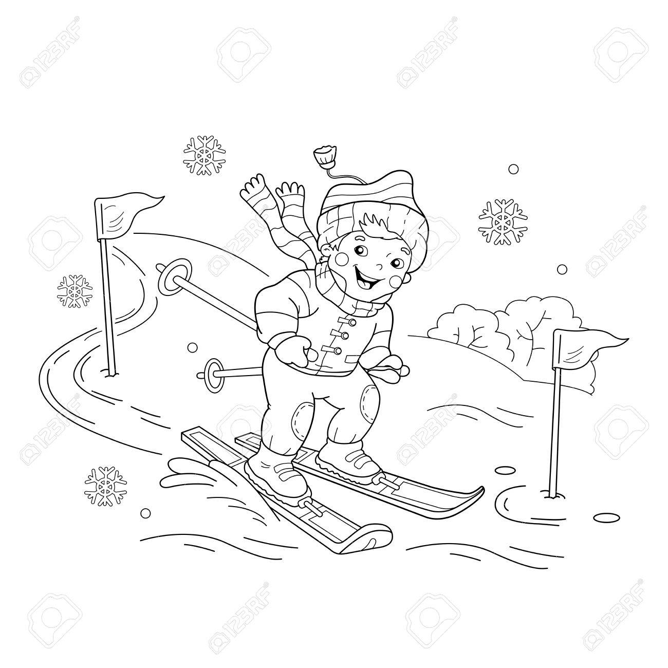 coloring page outline of boy riding on skis winter sports coloring book for kids - Sports Coloring Book coloring page outline of boy riding on skis winter sports coloring book for kids - Sports Coloring Book
