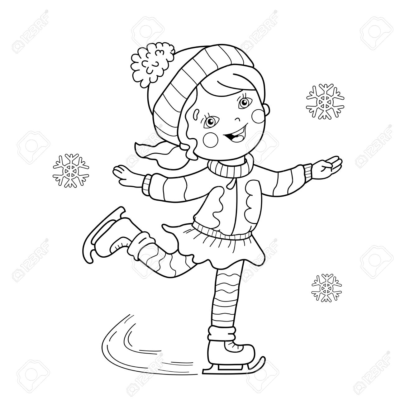 Coloriage Outline Of Fille De Bande Dessinee De Patinage Sports D Hiver Livre De Coloriage Pour Les Enfants Clip Art Libres De Droits Vecteurs Et Illustration Image 68107862