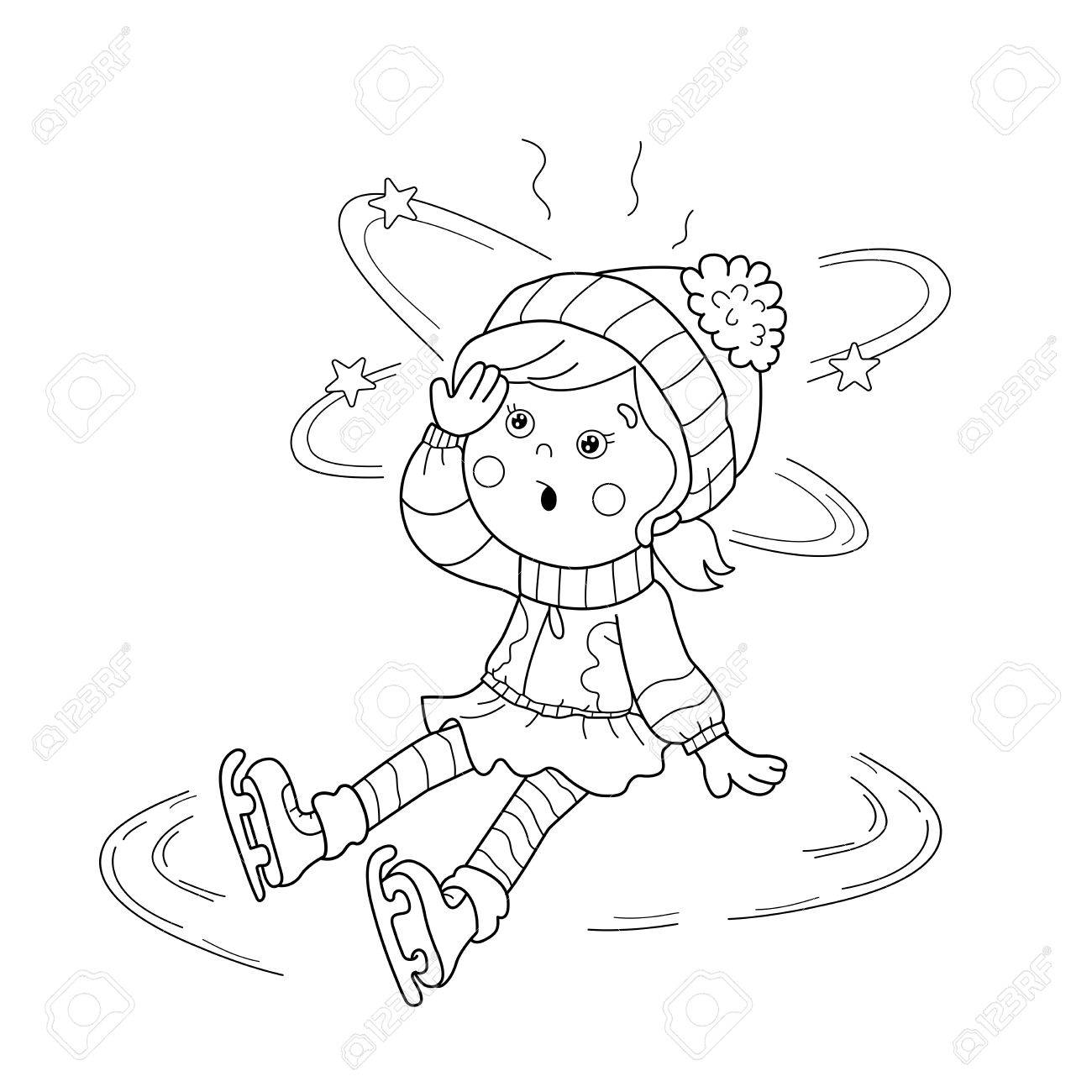 Página Para Colorear Esquema Patinaje Niña Dibujos Animados. Deportes De Invierno. Repentina Caída. Libro De Colorear Para Niños Ilustraciones Svg, Vectoriales, Clip Art Vectorizado Libre De Derechos. 68107860.
