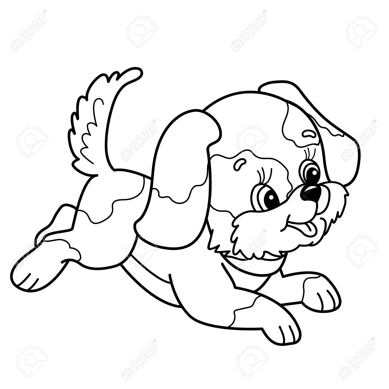 Coloring Page Outline cute puppy Cartoon joyful dog jumping Pets Coloring book