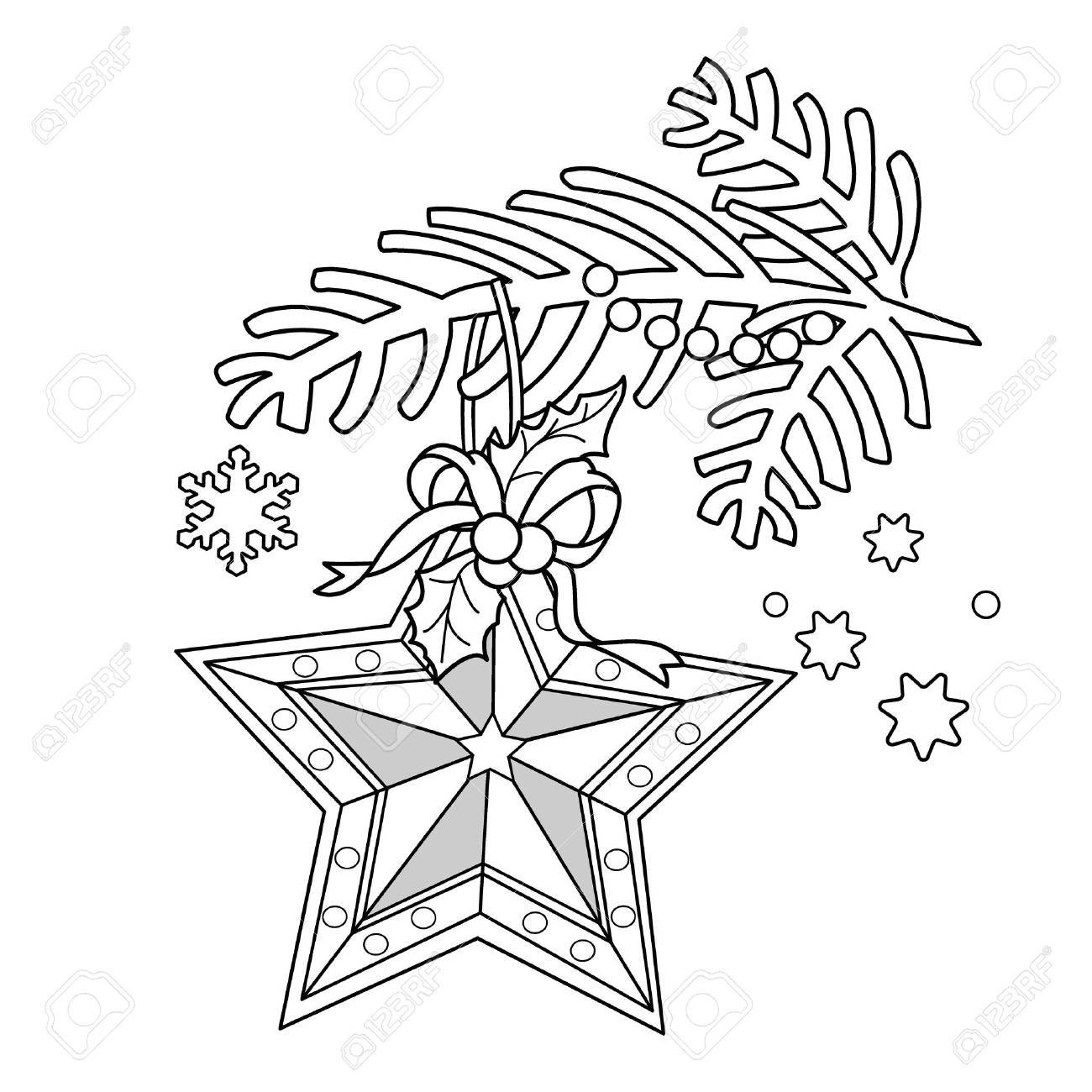Coloriage Page Aperçu De La Décoration De Noël étoile Branche Darbre De Noël Nouvel An Livre De Coloriage Pour Les Enfants