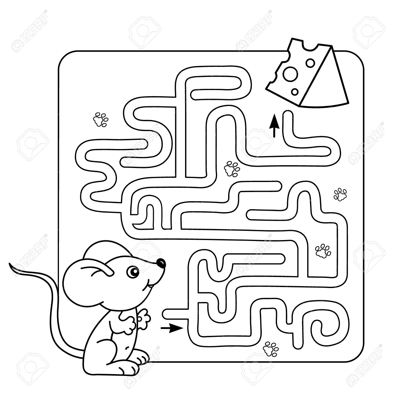 幼児の教育迷路や迷宮ゲームの漫画ベクトルの例 パズル ぬりえページ概要のチーズを少しマウスします 子供のための塗り絵 のイラスト素材 ベクタ Image 70665289