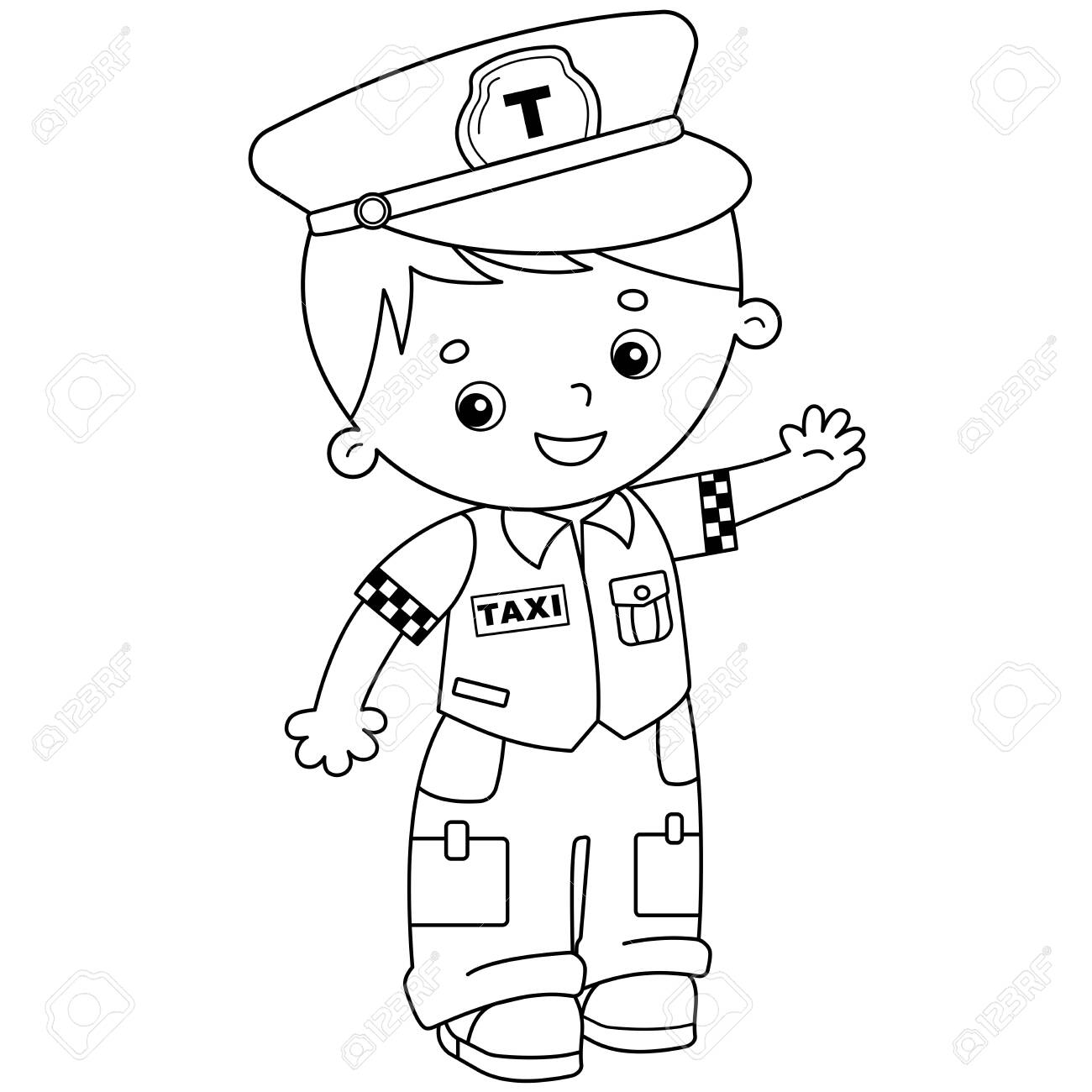 Coloring Page Outline Of Cartoon Taxi Driver. Profession. Coloring Book For  Kids. Royalty Free SVG, Cliparts, Vectors, And Stock Illustration. Image  133541232.