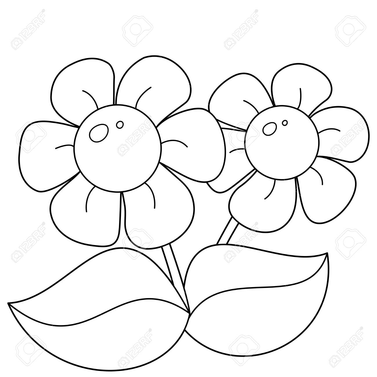 Coloring Page Outline Of Cartoon Flowers. Coloring Book For Kids - Coloring Page Outline Of Cartoon Flowers. Coloring Book For Kids