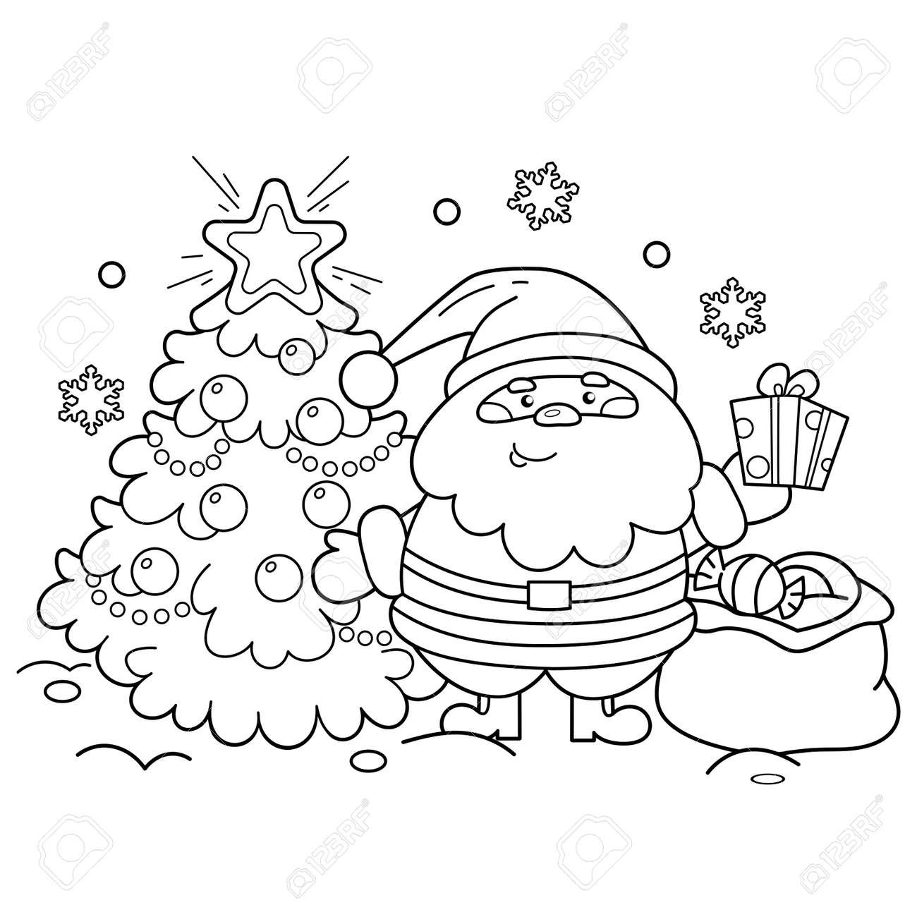 Desenho para colorir preto e branco de Papai Noel fofo de Natal · Creative  Fabrica