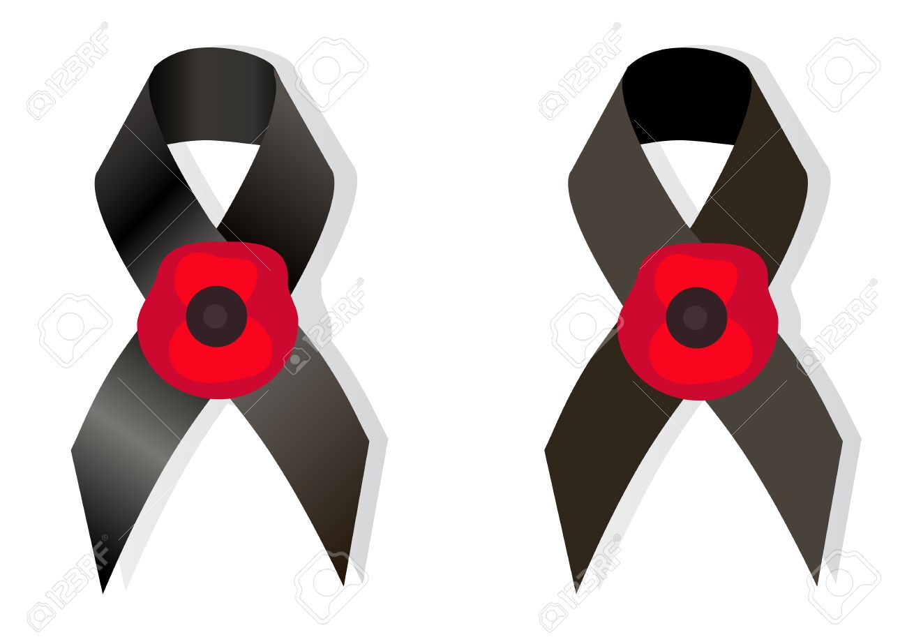 黒アウェアネス リボンと花ポピー英霊記念日のシンボルとしてよくシンボル欧州ナチズムの犠牲者追悼の日のイラスト素材 ベクタ Image