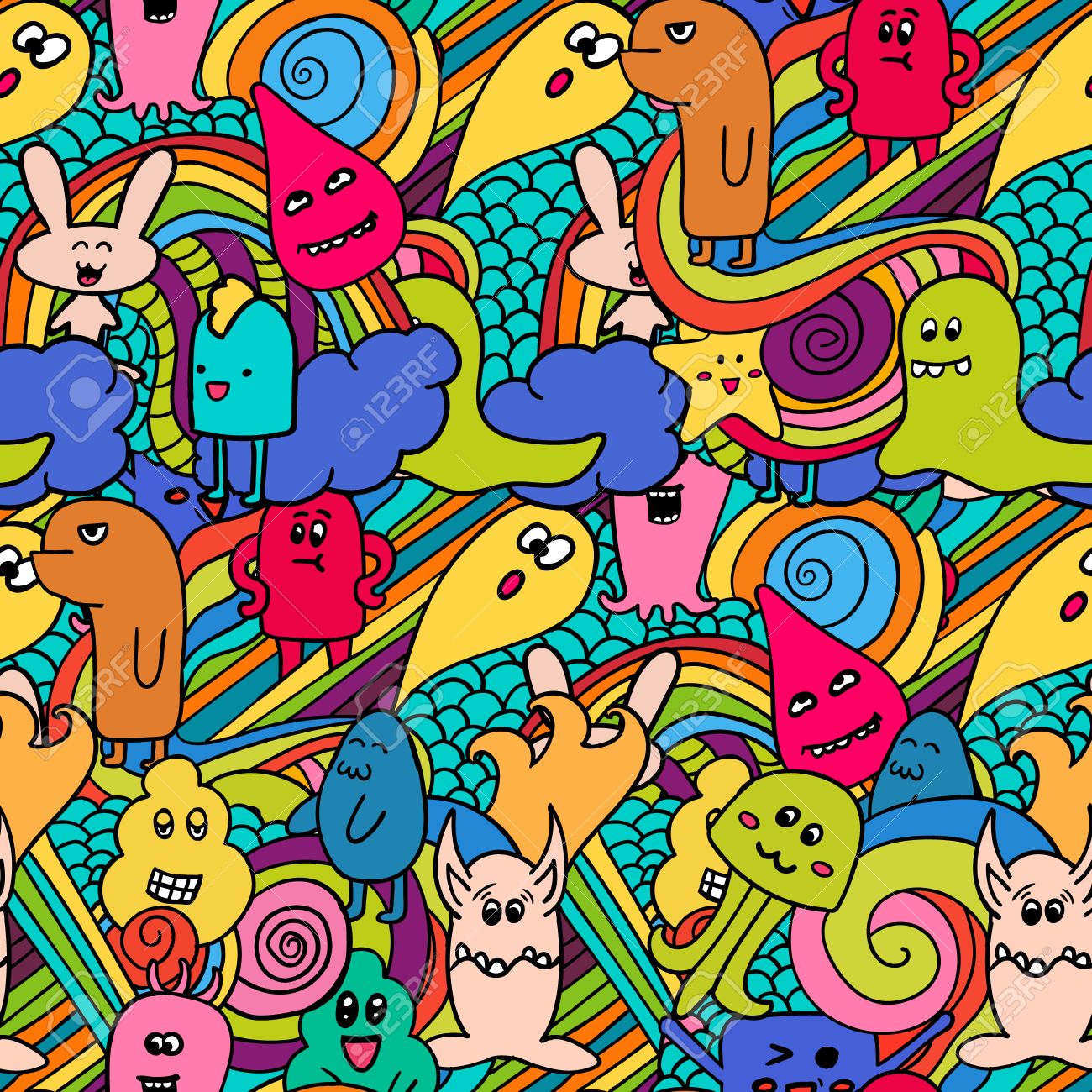 funny monsters graffiti hand drawn sketch art doodle vector