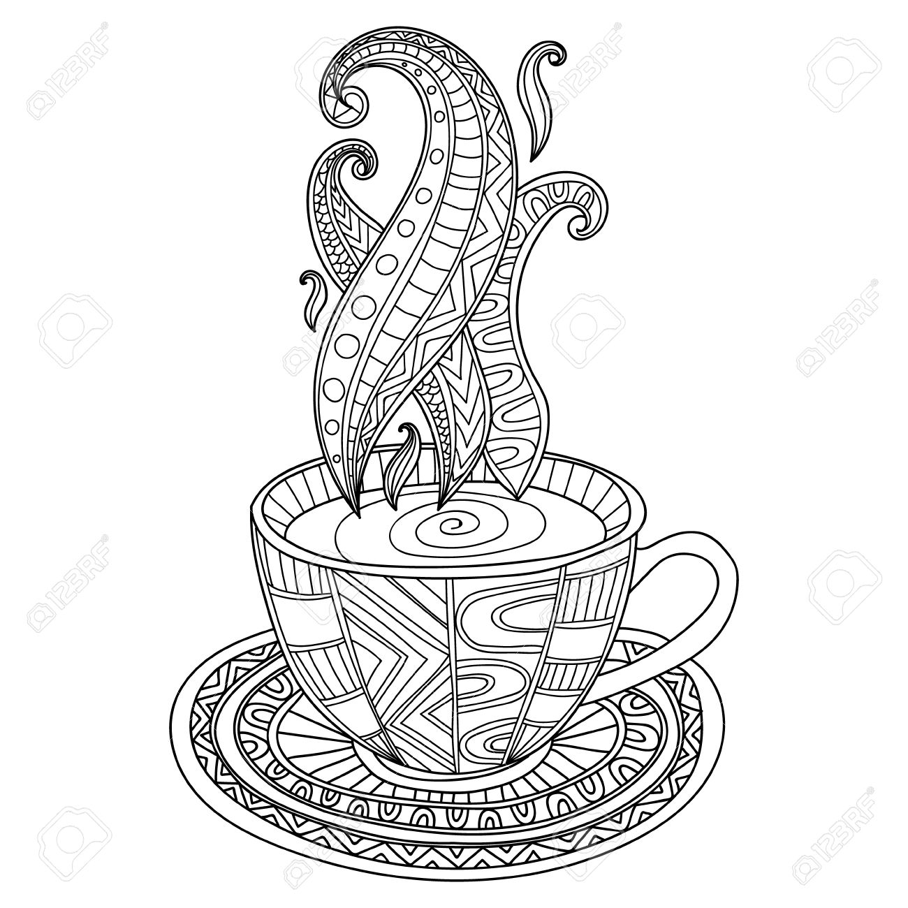 Vector Coffee Or Tea Cup With Abstract Ornaments Hand Drawn