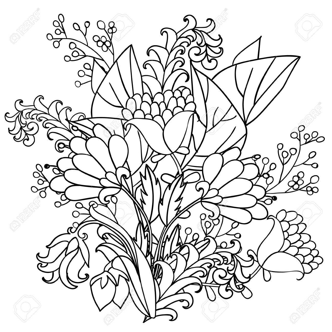 Sketch Black And White Flower.Vector Decorative Flowers ...