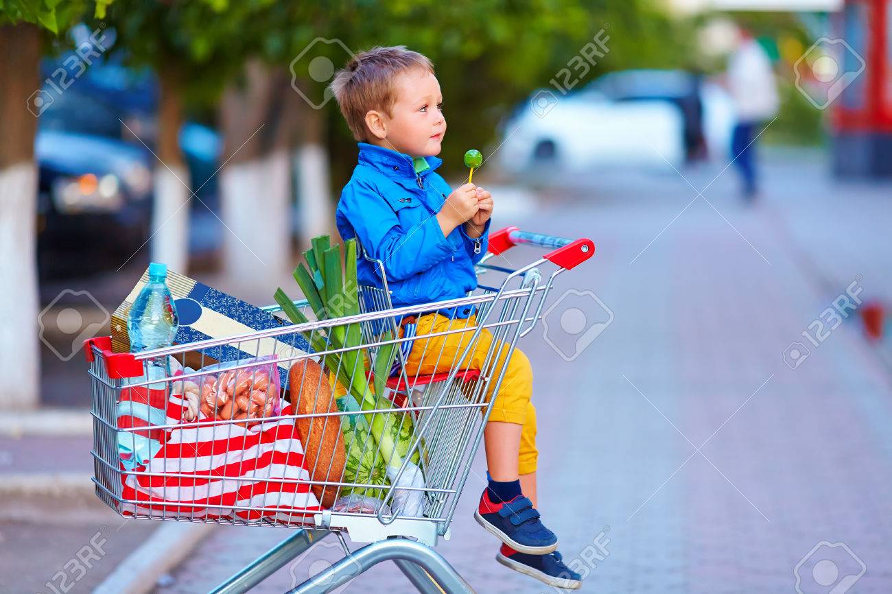 kid in shopping cart