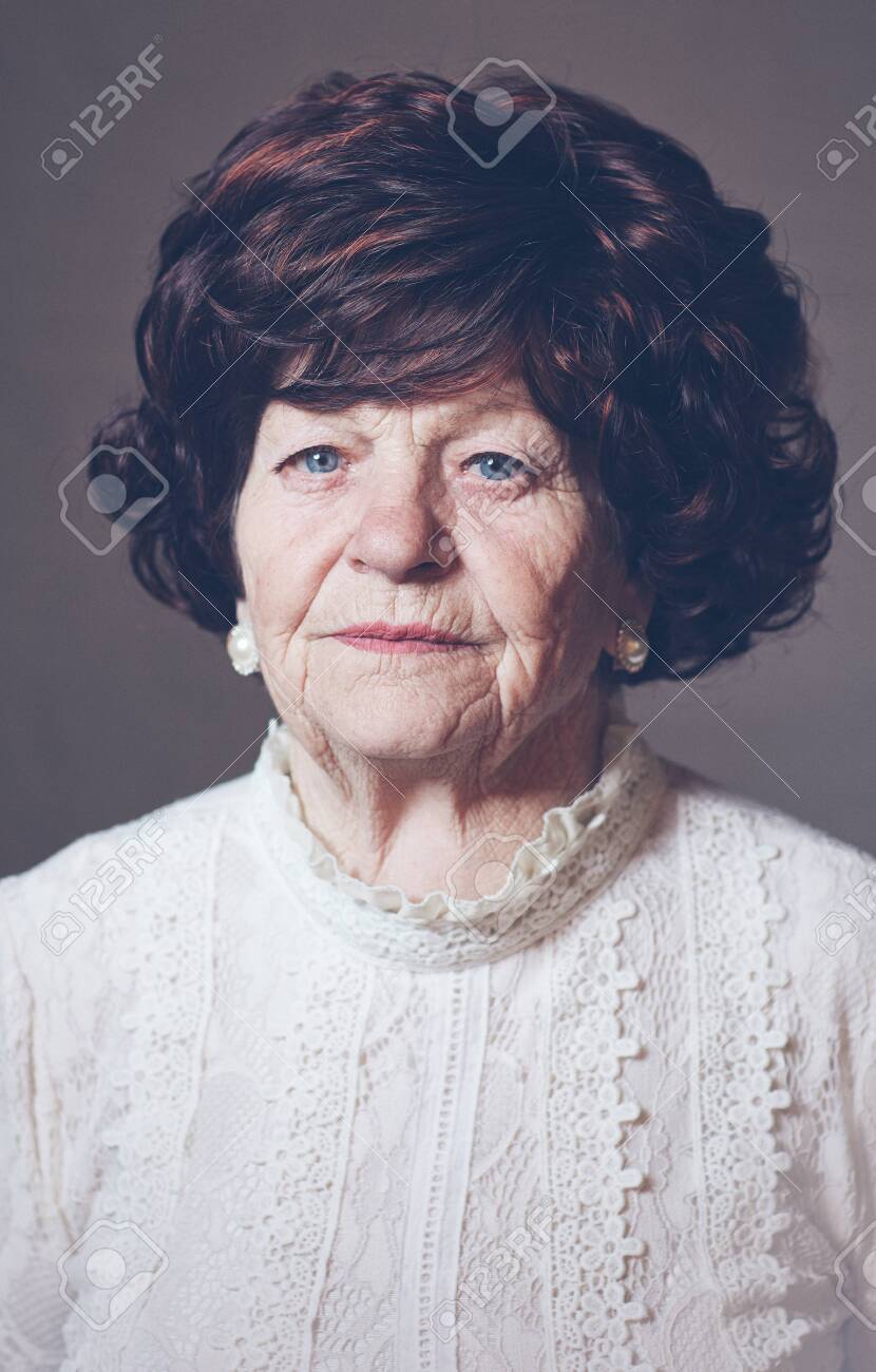 Portrait Of Beautiful Aged Adult Woman 80 Years Old Stock Photo