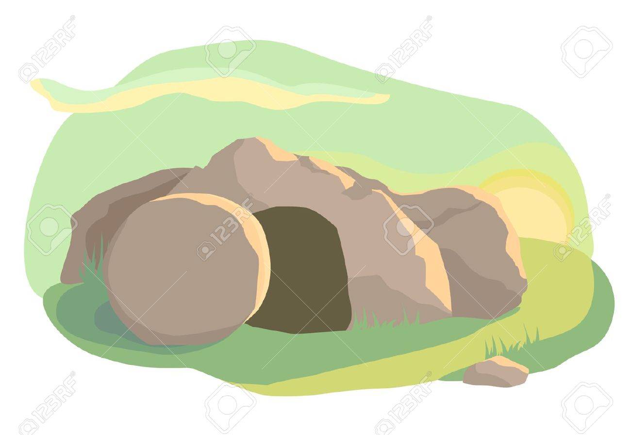 Easter illustration of opened empty cave. Morning light. Vector - 52899590 Easter illustration of opened empty cave. Morning light. Vector - 52899590