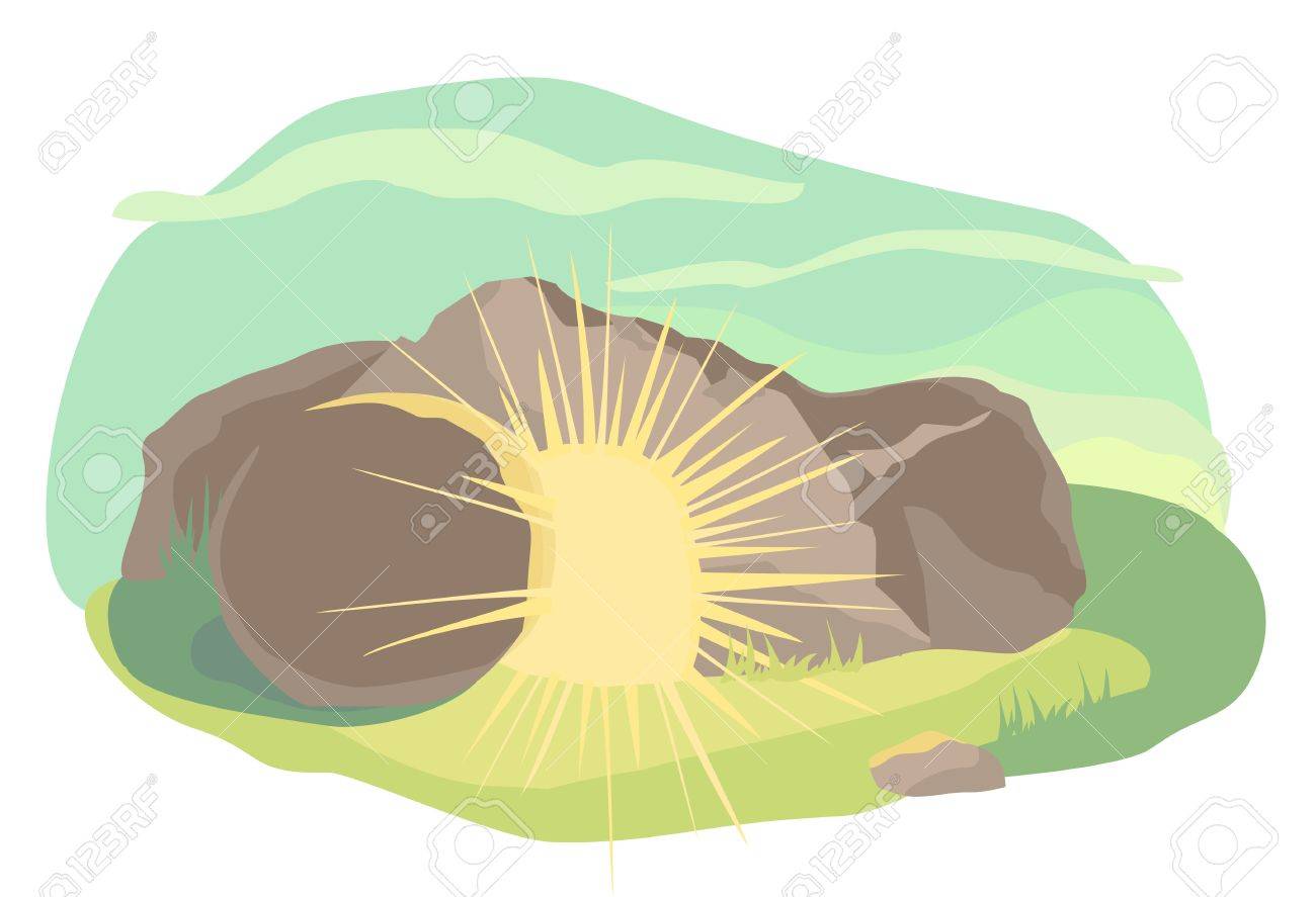 Easter illustration of opened cave with light inside. Morning light. Vector - 52899592 Easter illustration of opened cave with light inside. Morning light. Vector - 52899592