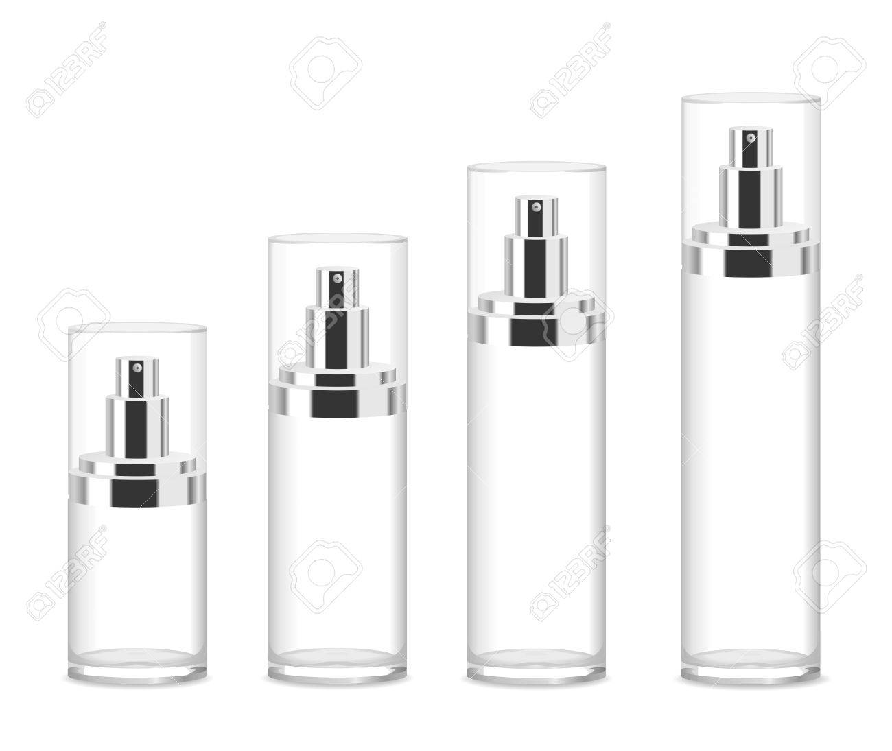Four transparent acrylic cosmetic bottles isolated on white. Different sizes. Place for your text. Detailed vector illustration - 59782872 Four transparent acrylic cosmetic bottles isolated on white. Different sizes. Place for your text. Detailed vector illustration - 59782872