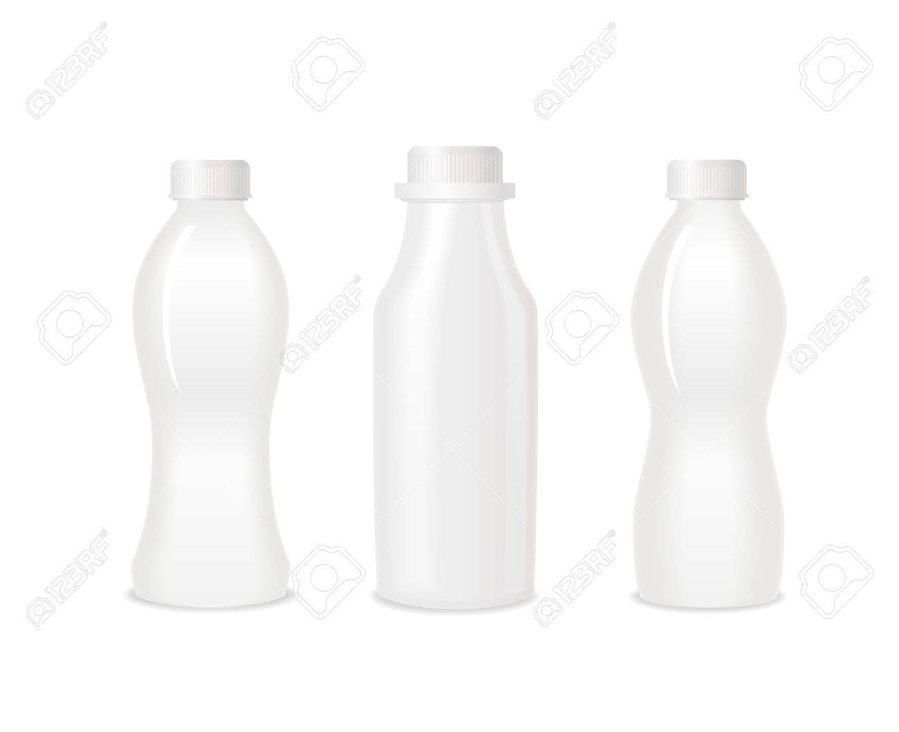 Set of three blank white bottles for milk or yogurt. Different shapes. Ready For Your Design. Vector - 69775825 Set of three blank white bottles for milk or yogurt. Different shapes. Ready For Your Design. Vector - 69775825