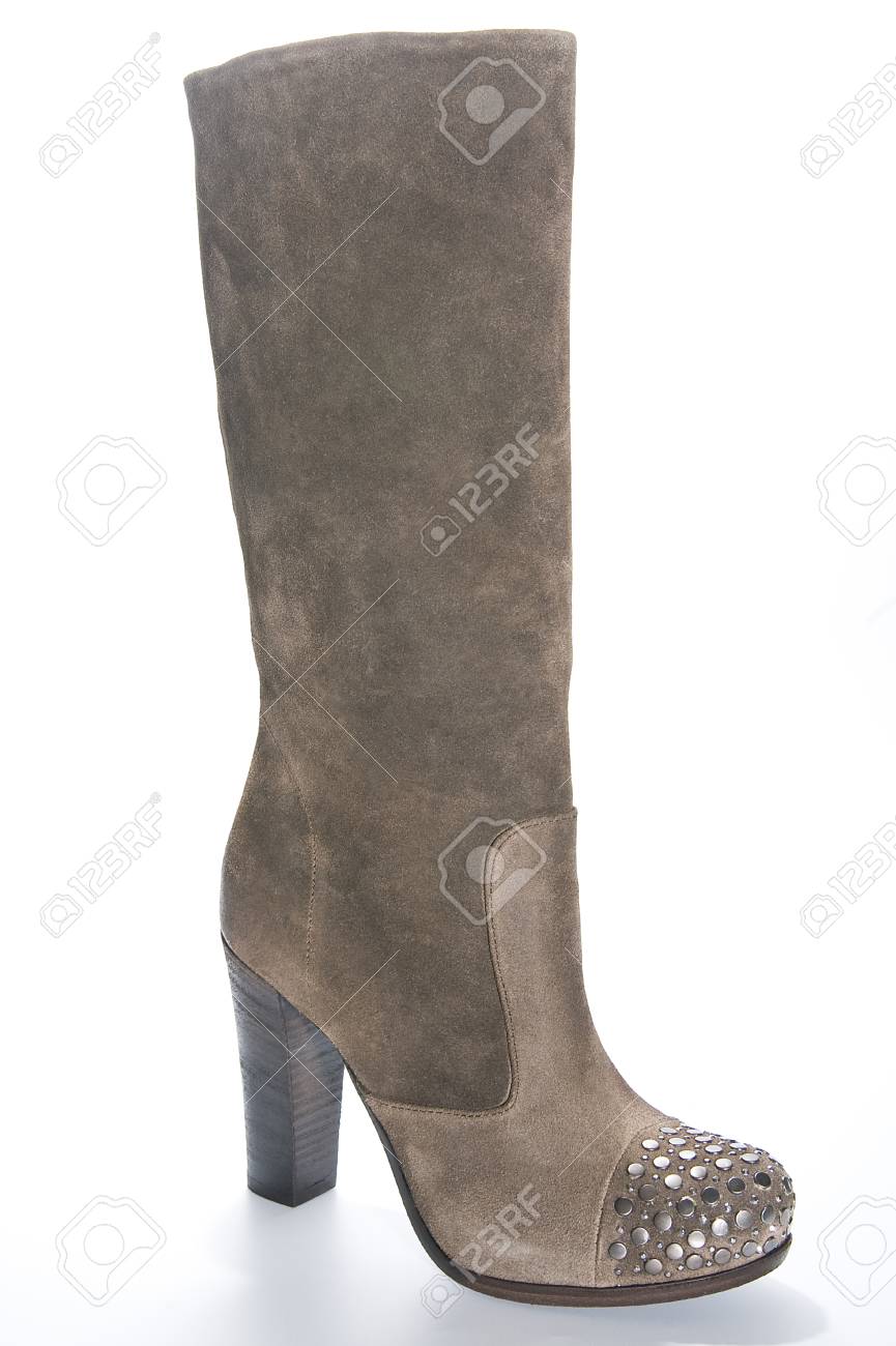 Gamuza Color Beige Botas De Tacón Alto De Las Mujeres Botas De Ante De Color Beige De La Mujer En Un Alto única