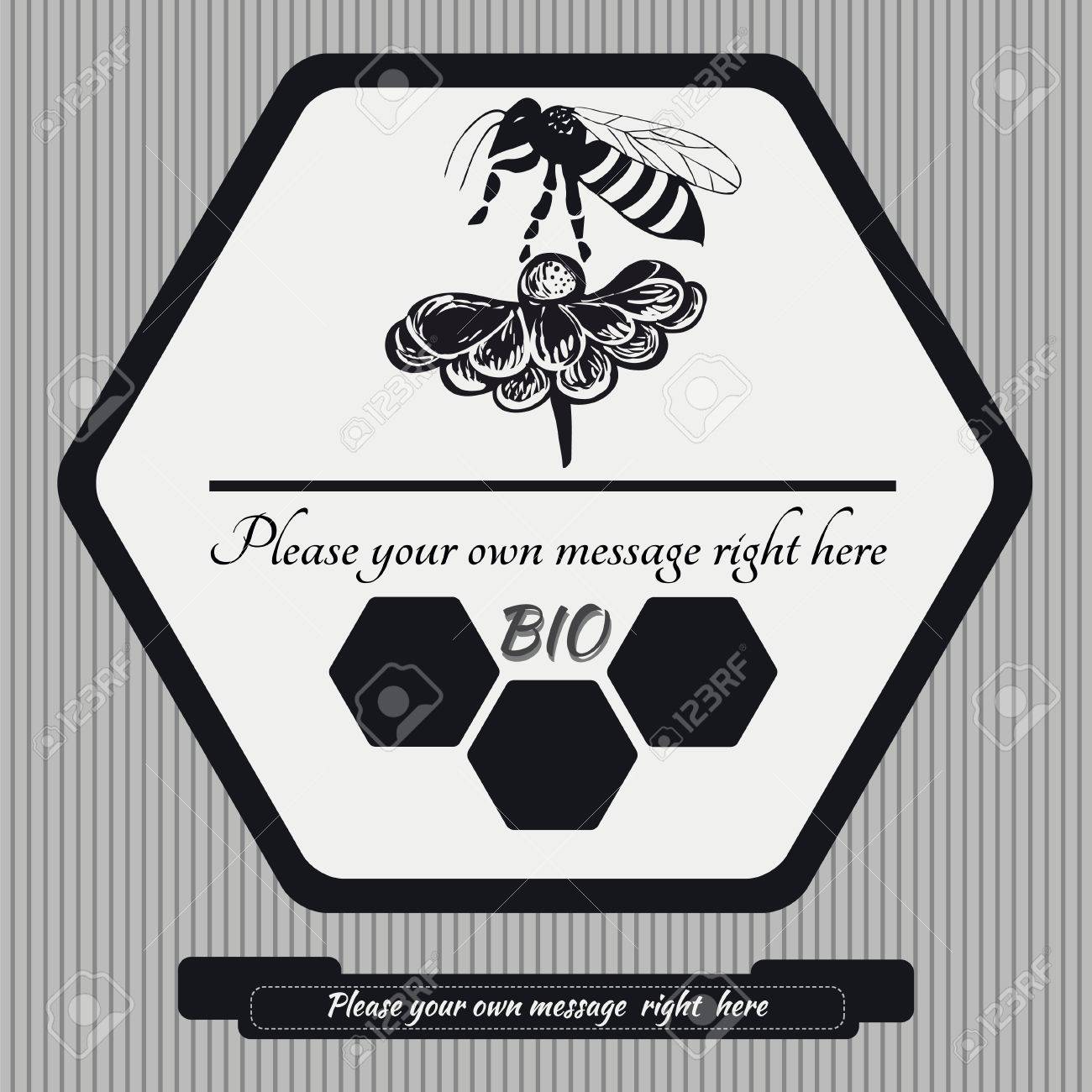 Raye Noir Et Blanc Logo Sous La Forme D Un Hexagone Qui Depeint Assis Abeille Sur Une Fleur Un Texte Noir De La Publicite De Bande Et Nid D Abeille Illustre Avec Des Lettres