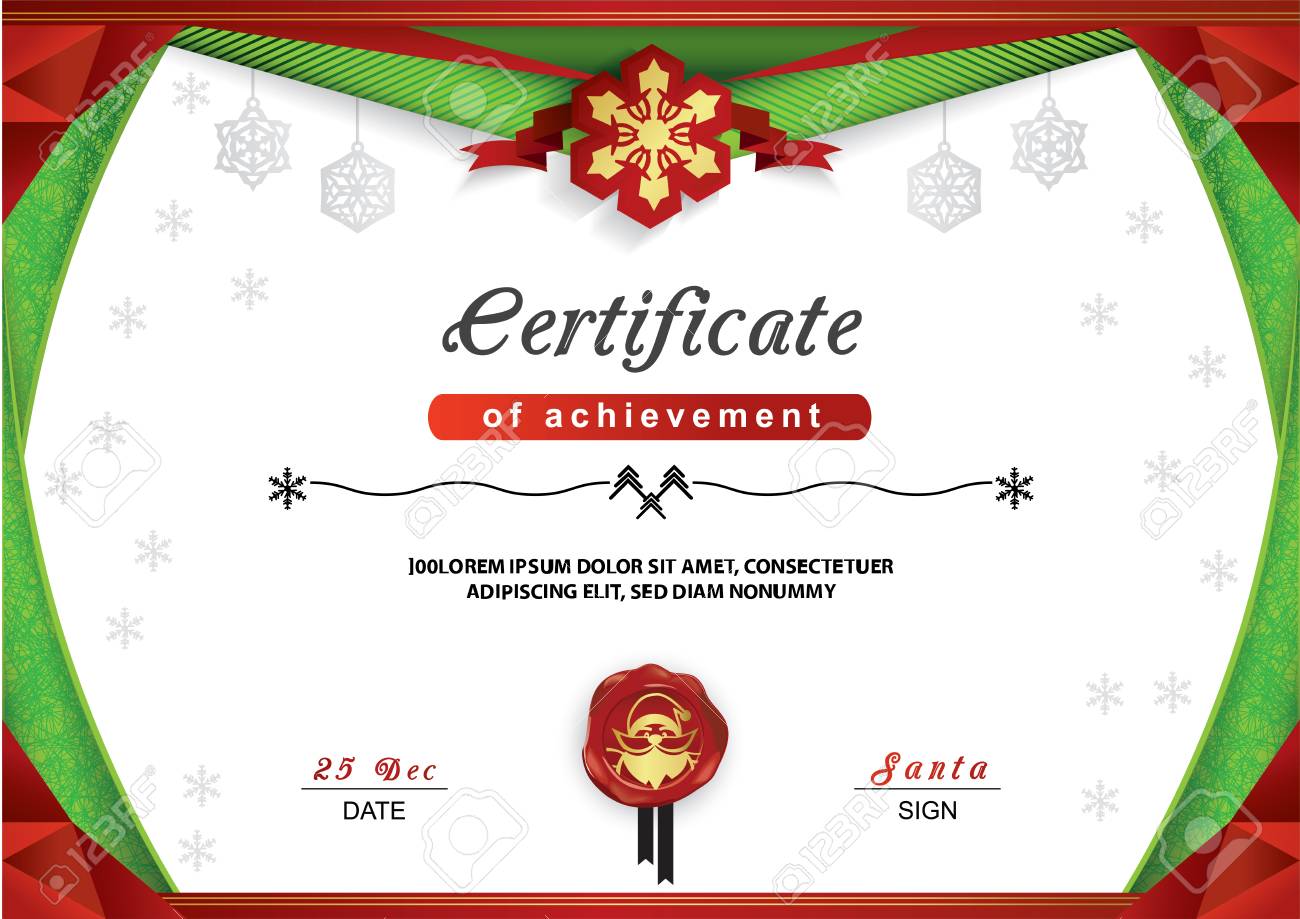 christmas certificate green red border snowflake emblem on christmas certificate