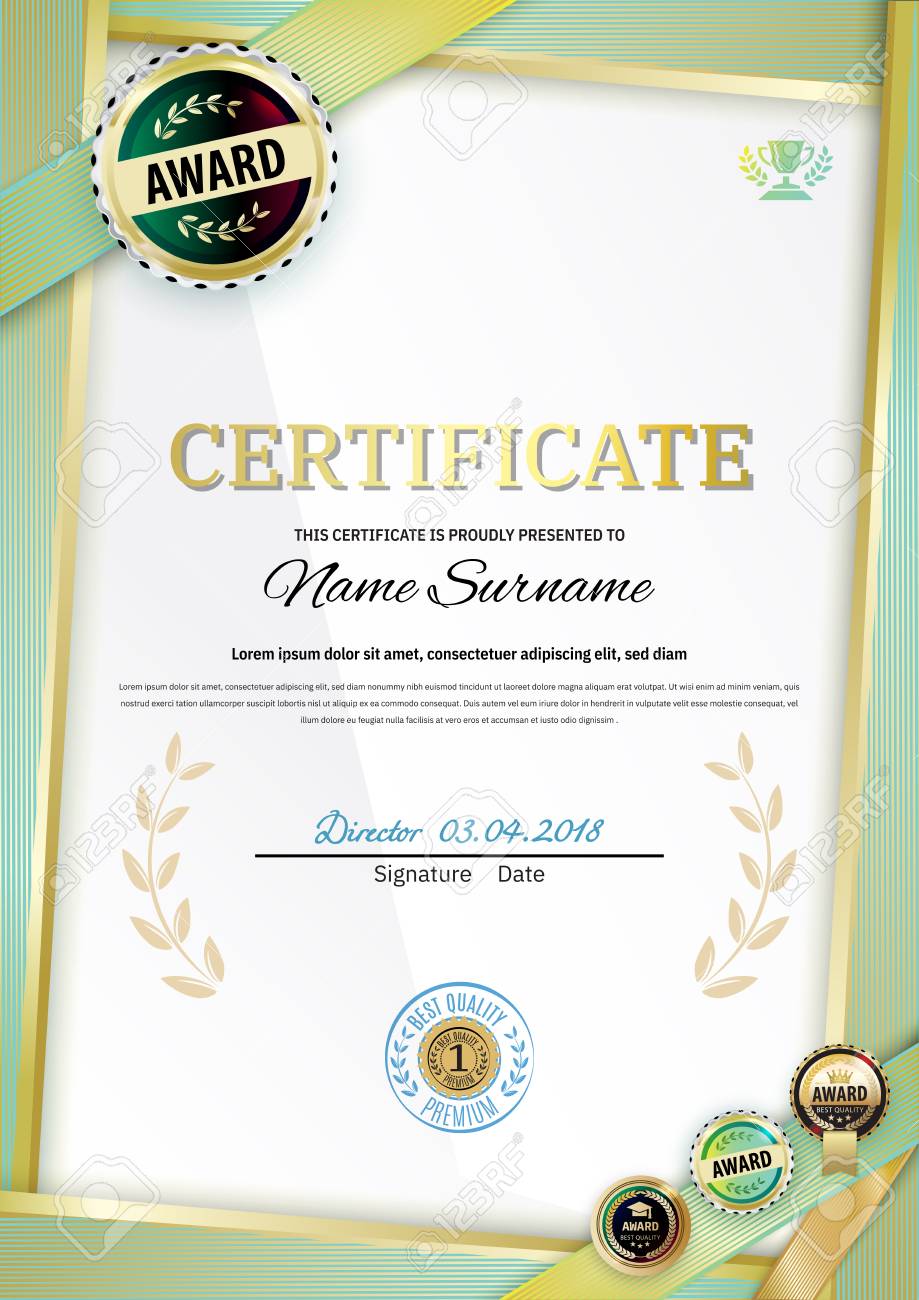 official white certificate with gold green ribbons business