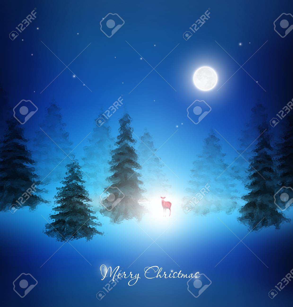 Foto Notte Di Natale.Vettoriale Priorita Bassa Di Notte Di Natale Wth Renna E Alberi Inverno Image 32759997