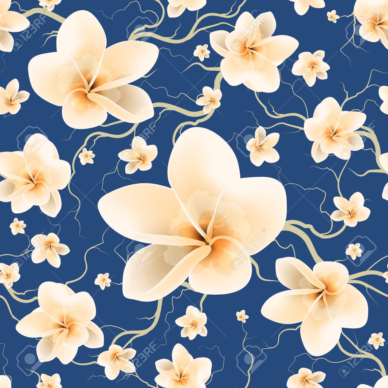 Floral Seamless Pattern With Branch And Spring Flowers - 76890357 Floral Seamless Pattern With Branch And Spring Flowers - 76890357