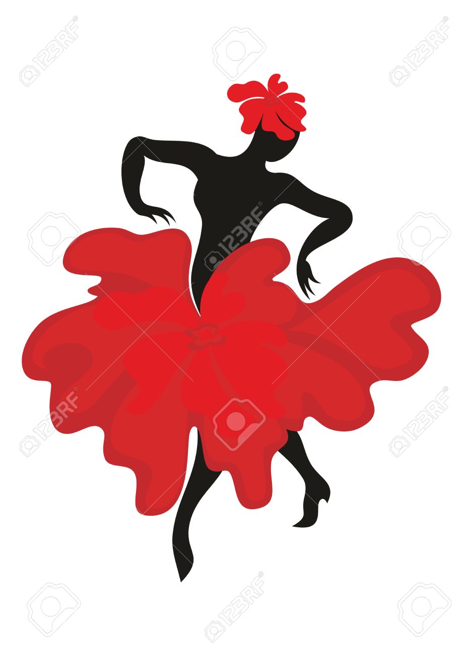 Hermosa Mujer Elegante Bailando Flamenco Danza Espanola Silueta