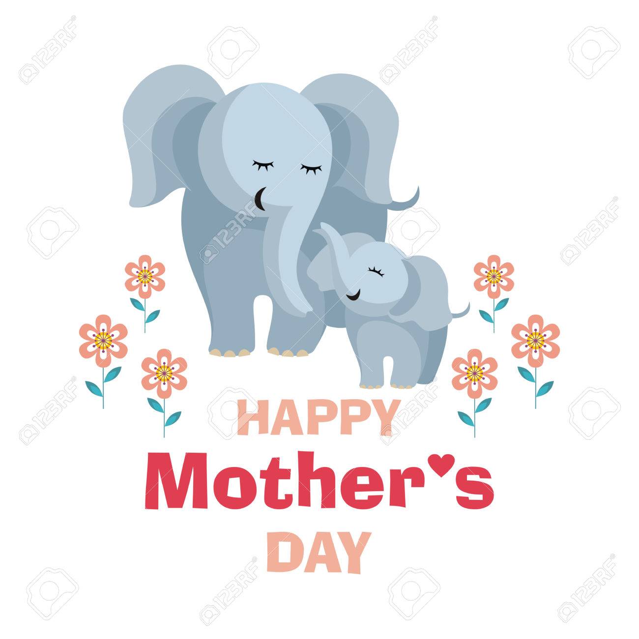 幸せな母の日 カブスとかわいい動物のイメージとグリーティング カード ベクトル イラスト漫画のスタイルで のイラスト素材 ベクタ Image