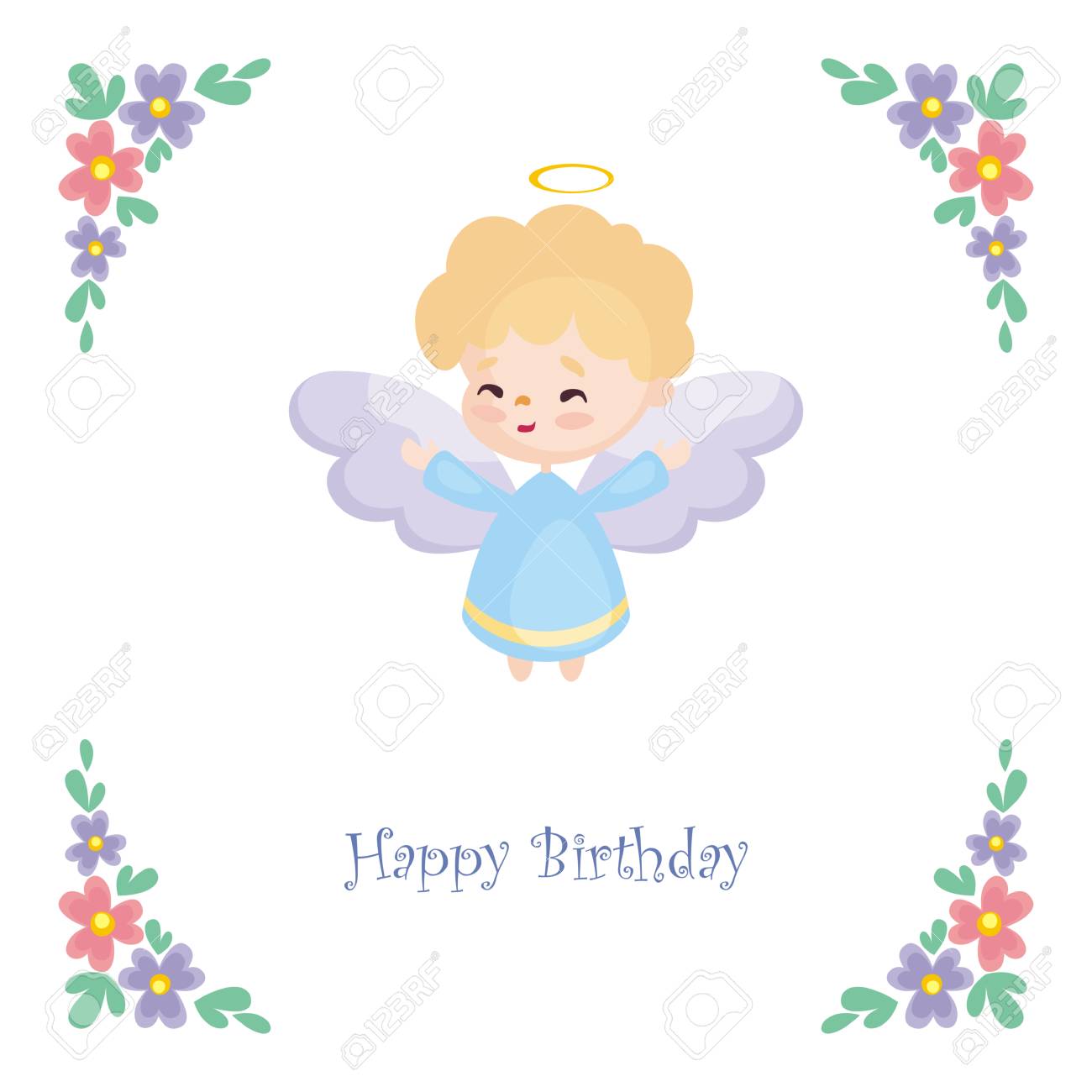 Birthday Greeting Card With The Image Of A Pretty Little Angel. Vector  Illustration On A White Background. Royalty Free SVG, Cliparts, Vectors,  and Stock Illustration. Image 91822551., image size:1300x1300