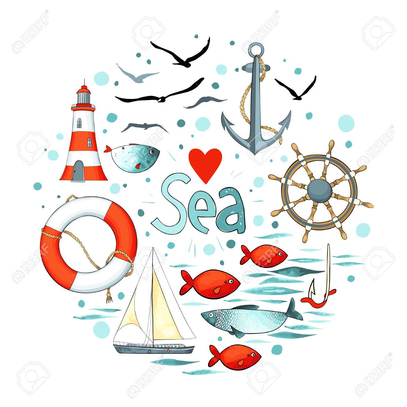 Collection of nautical elements in a circle shape - 59702570 Collection of nautical elements in a circle shape - 59702570