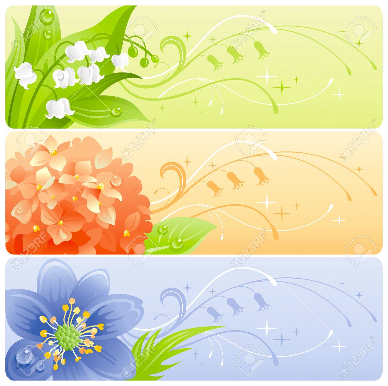 Summer Flowers Banner Set With Natural Background Lily Of The Royalty Free Cliparts Vectors And Stock Illustration Image 58602849