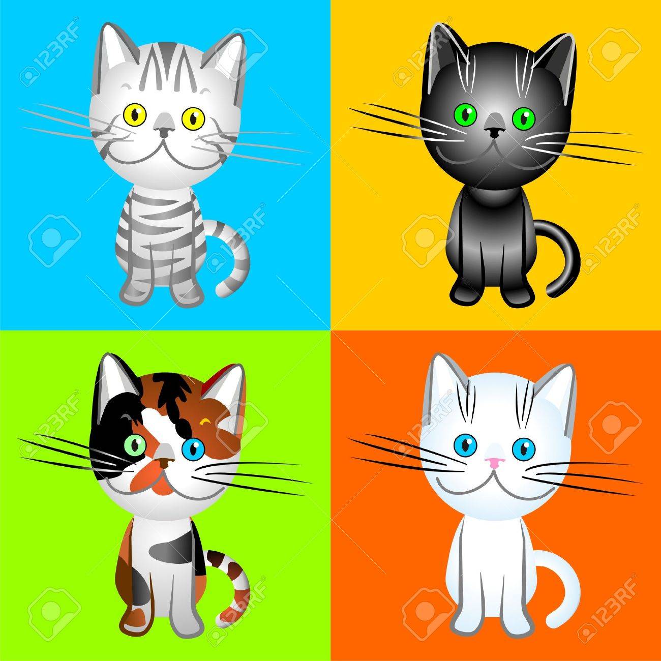 Les Chats Britanniques De Diverses Couleurs Noir Blanc Tabby écaille Dessin Illustration Vecteur