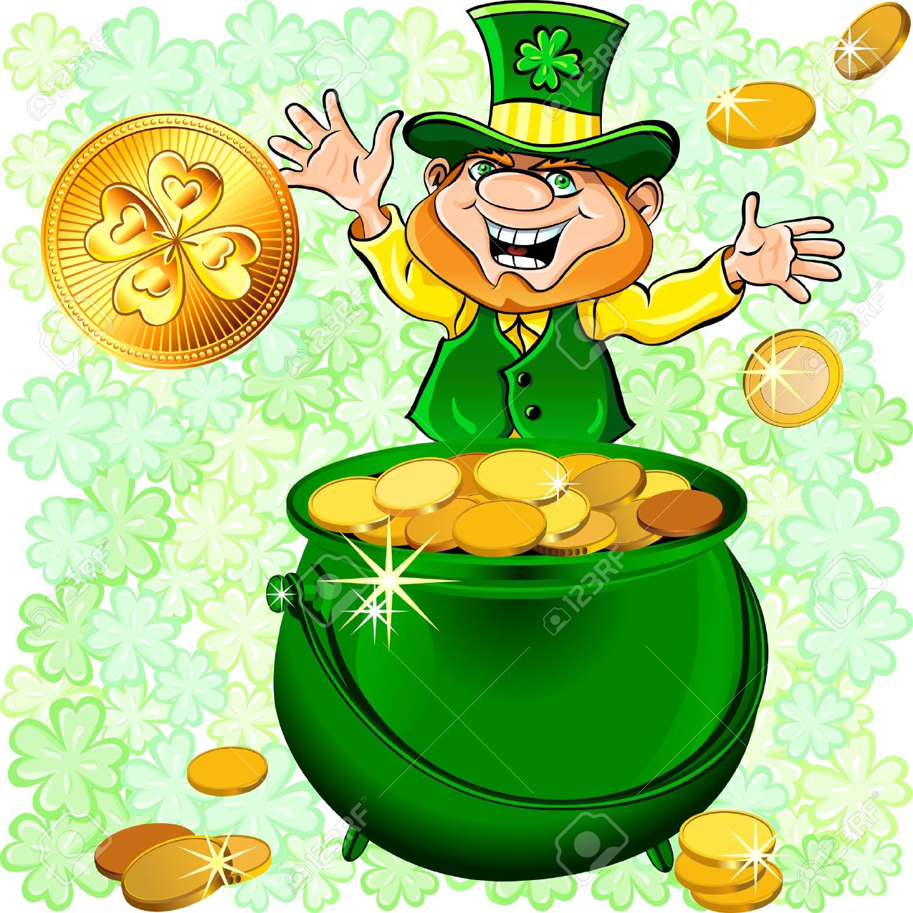 Bon Vendredi  -  Joyeuse Saint Patrick  12275416-Journ-e-Vecteur-St-Patrick-heureux-lutin-avec-un-pot-plein-de-pi-ces-de-monnaie-d-argent-d-or-Banque-d'images