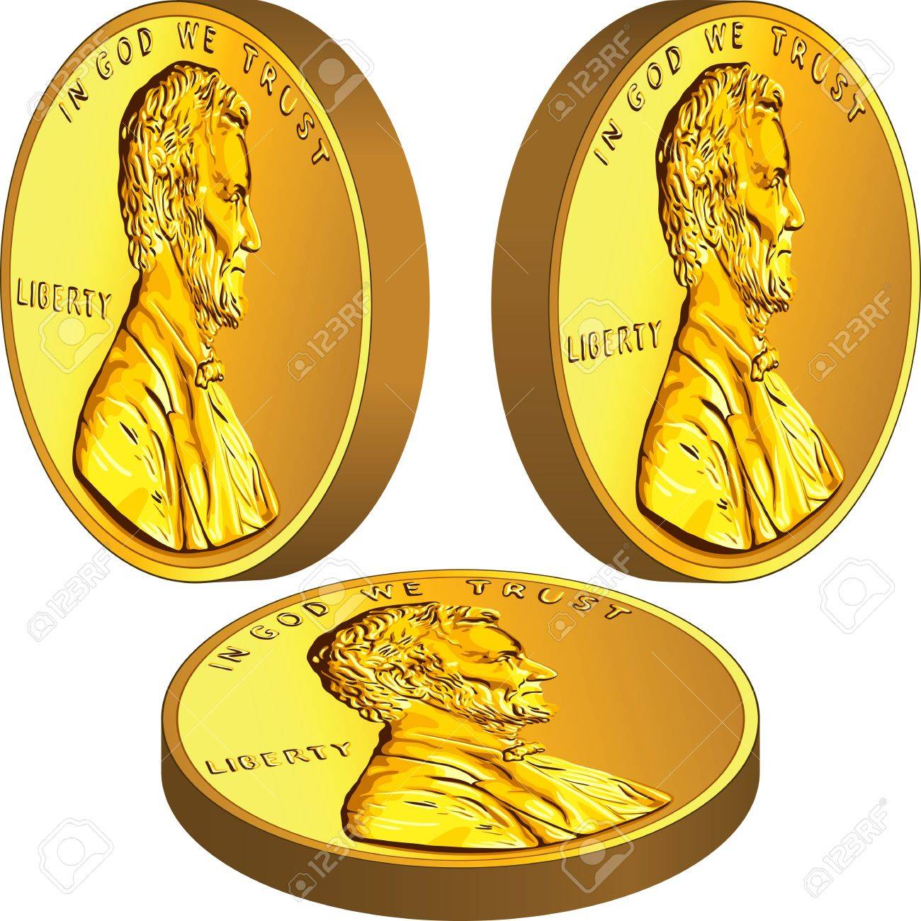 American Gold Money, One Cent Coin With The Image Of The Lincoln In Three  Different Angles Royalty Free SVG, Cliparts, Vectors, and Stock  Illustration. Image 16632670.