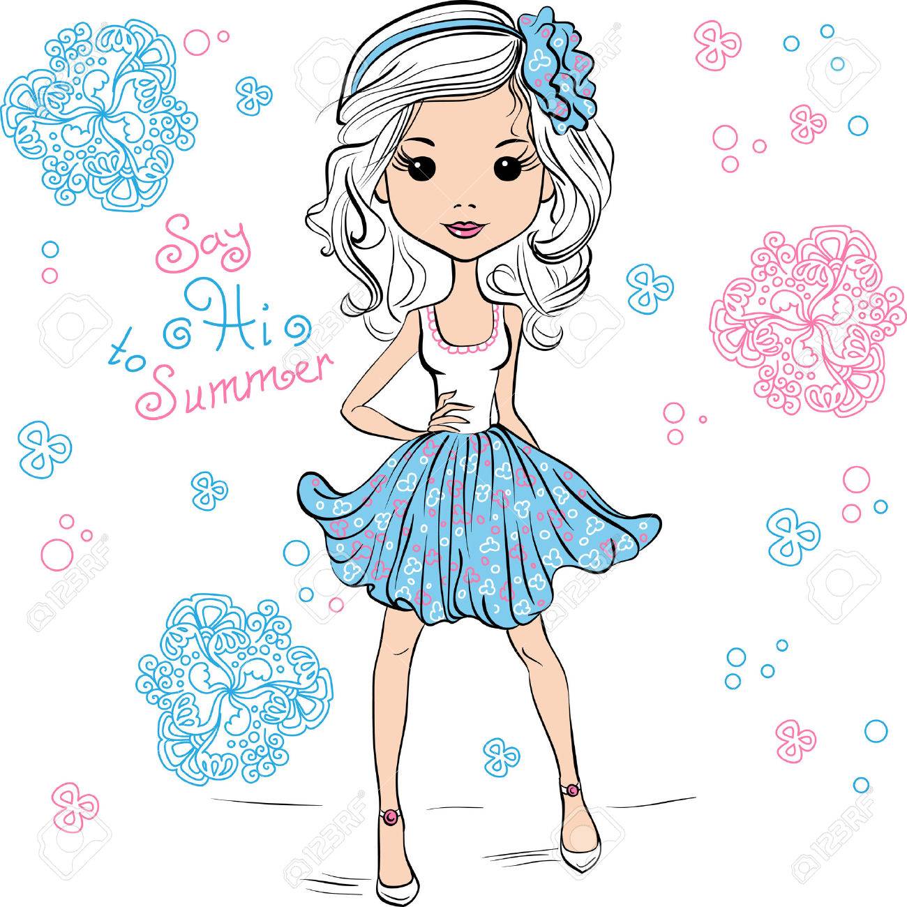 Nette Lachelnde Mode Baby Madchen In Sommerkleidung Lizenzfrei Nutzbare Vektorgrafiken Clip Arts Illustrationen Image 43584614