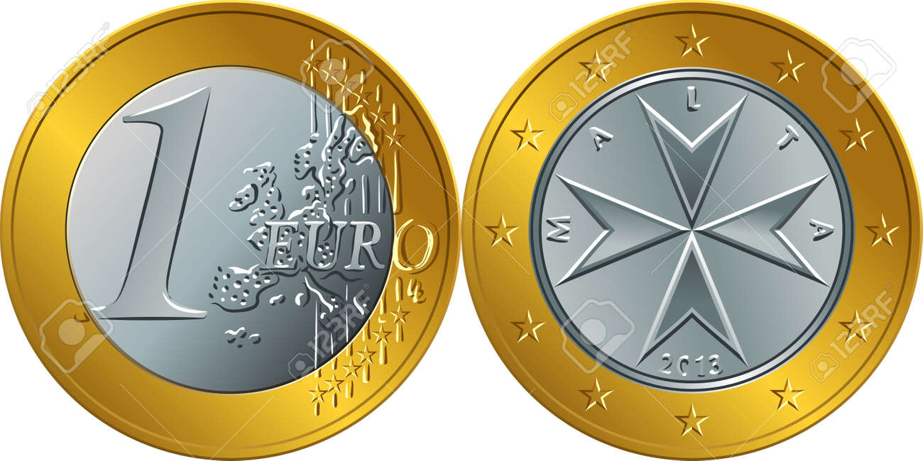 マルタ十字のイメージでマルタのお金の1ユーロ硬貨の表と裏のイラスト素材・ベクター Image 164076373