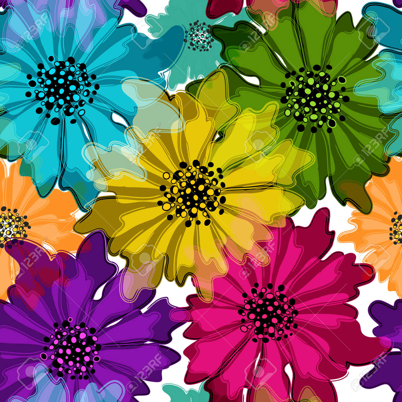 patrón de la primavera floral con flores de colores vivos