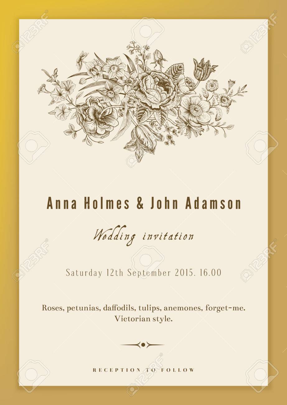 vertical vector vintage wedding invitation floral bouquet with