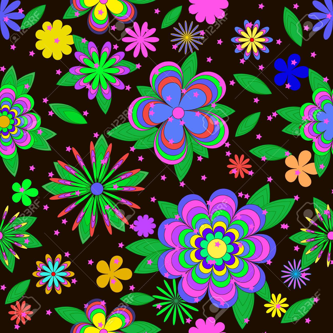 Le Motif Dété Des Dessins Animés Pour Enfants Avec Des Fleurs Des Feuilles Et Des étoiles Sur Fond Brun Peut être Utilisé Pour Le Fond Décran Les