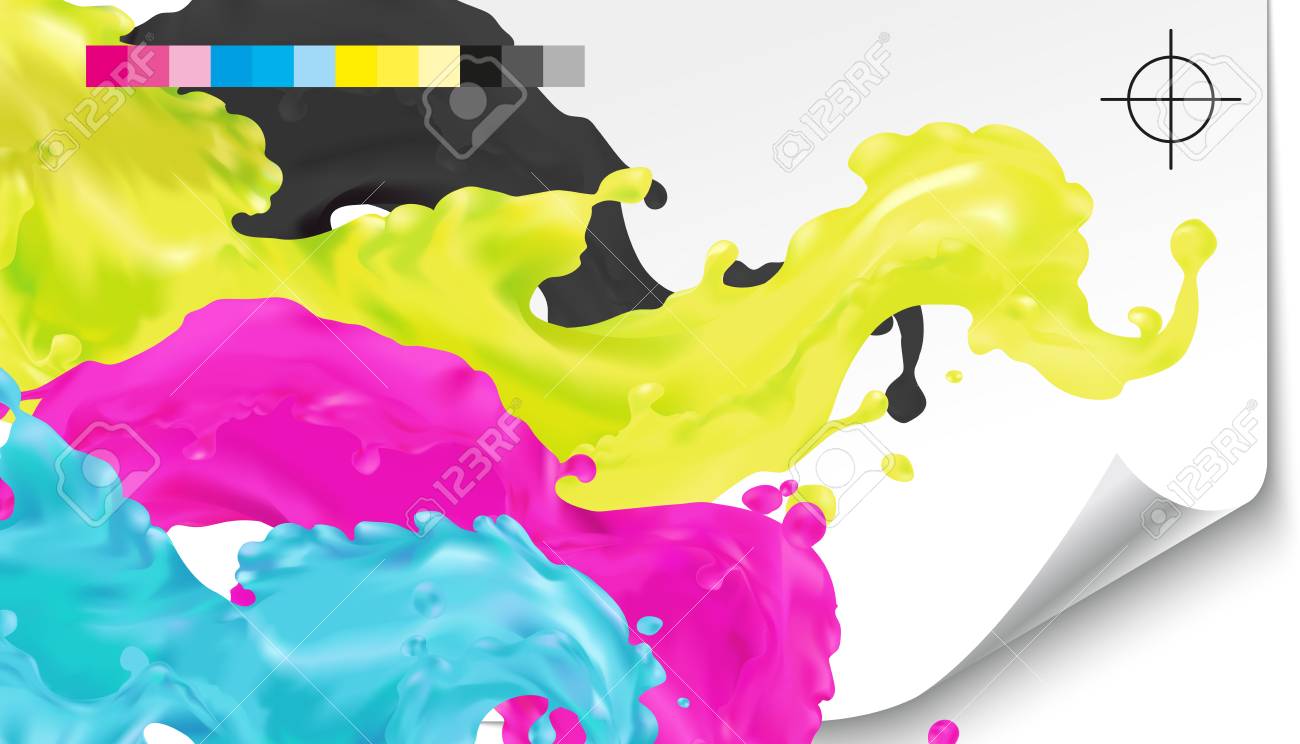 CMYK Polygraphy, Typography, Offset Set Symbols And Colors Splash Paint In  Vector. Printing Logo And Background. Paper, Cut Marks, Color Mixing, Color  Wheel Gradient, Prepress. Royalty Free SVG, Cliparts, Vectors, and Stock, image size:1300x744