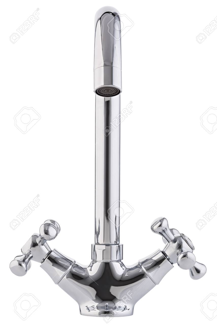 ミキサー冷たいお湯 モダンな蛇口のバスルーム キッチンタップ 孤立した白い背景 正面図 の写真素材 画像素材 Image