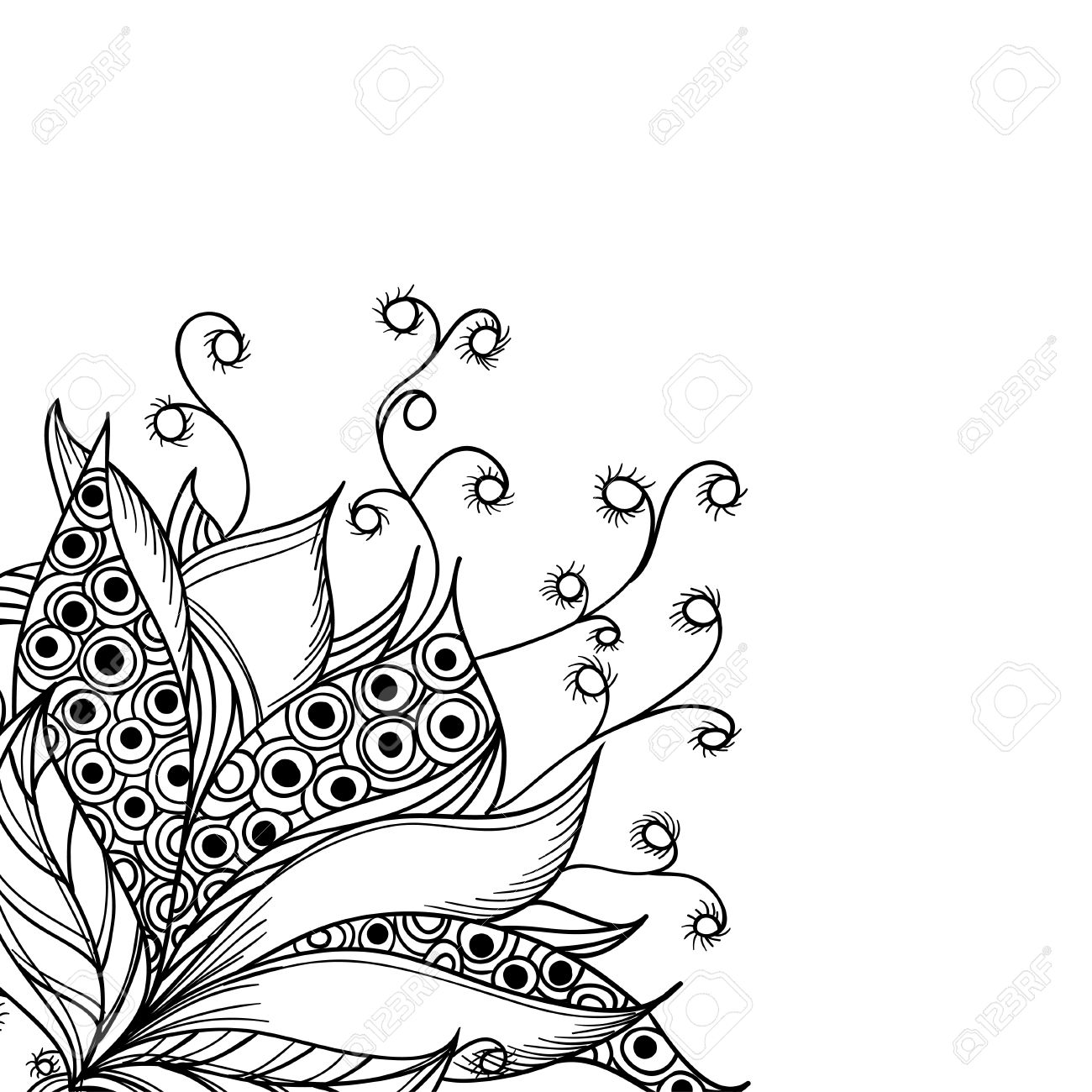 card template with fantasy flower black and white tattoo pattern